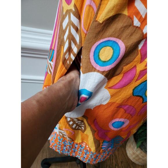 Sabby Anand Women's Orange Cotton Round Neck Sleeveless Knee Length Dress S - Picture 6 of 10